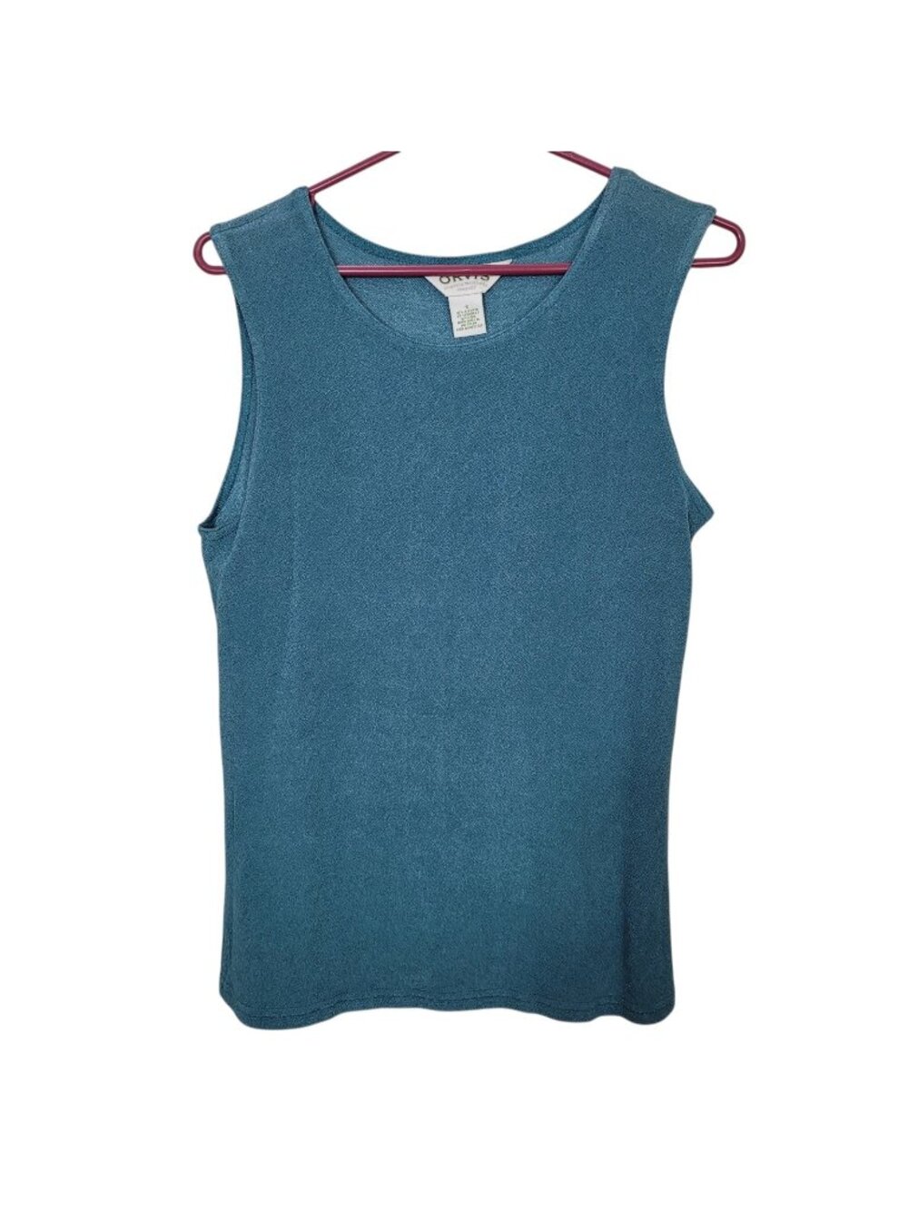 Orvis Pearlized Teal Blue Sleeveless Knit Top Shirt Tank Casual Stretch Small